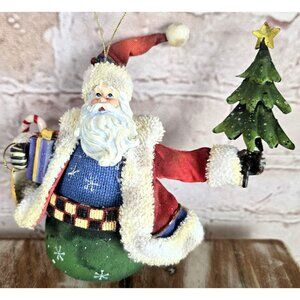 Old World Santa Gifts VTG Design Fabric Mache Roly Poly Christmas Ornament 6"